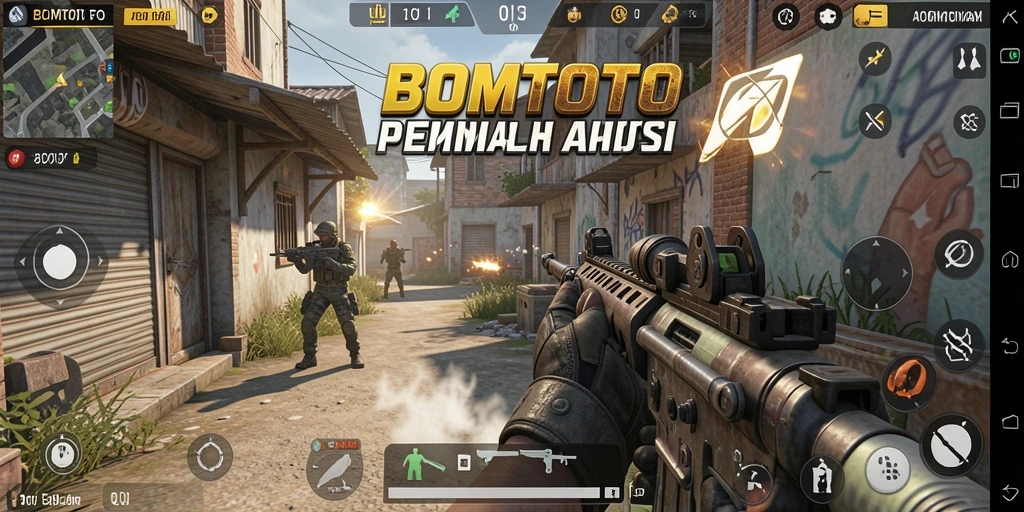 Menampilkan gameplay mendebarkan dari BOMTOTO dengan aksi tembak-menembak cepat.