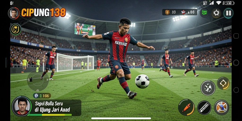 Screenshot gameplay CIPUNG138 menampilkan aksi sepak bola yang mendebarkan.