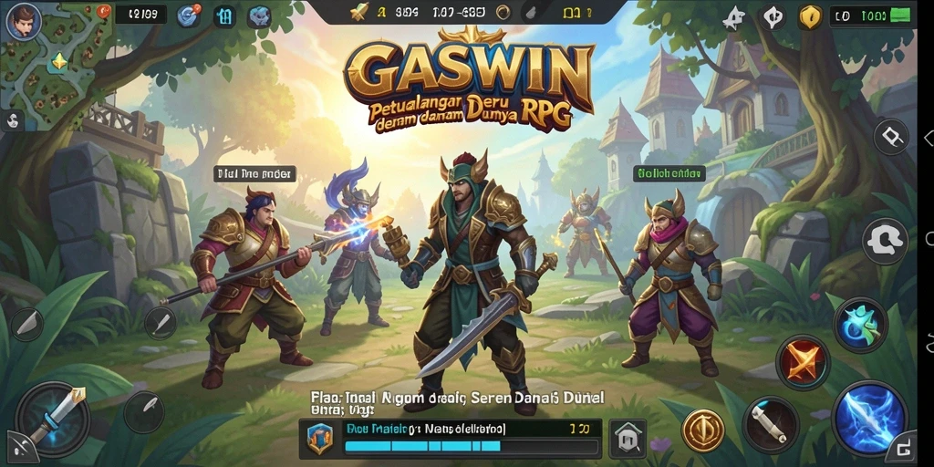 Tampilan gameplay GASWIN yang menampilkan pertarungan dan eksplorasi dunia RPG.