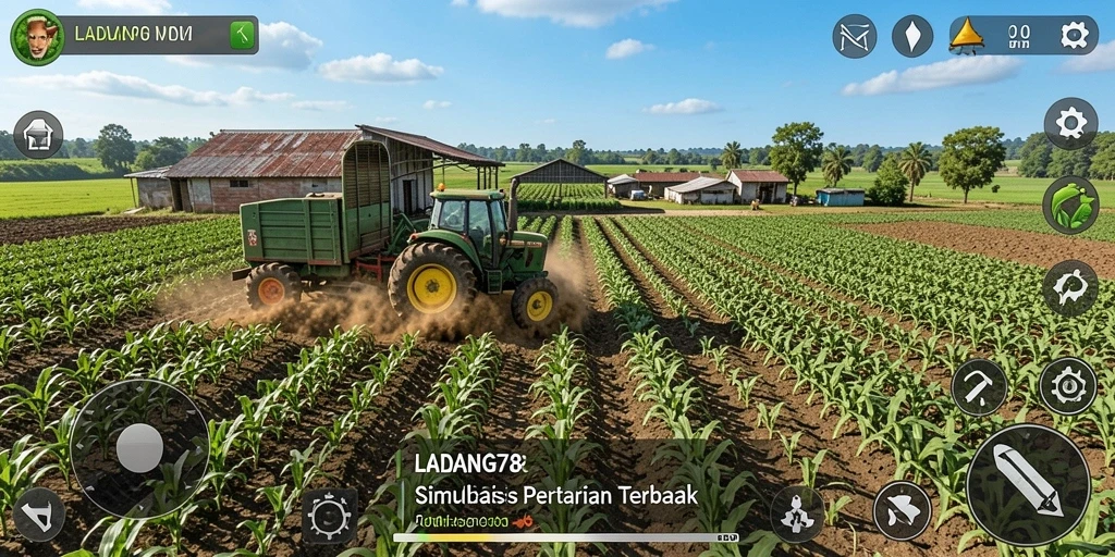 Screenshot gameplay LADANG78 dengan ladang yang hijau dan subur.