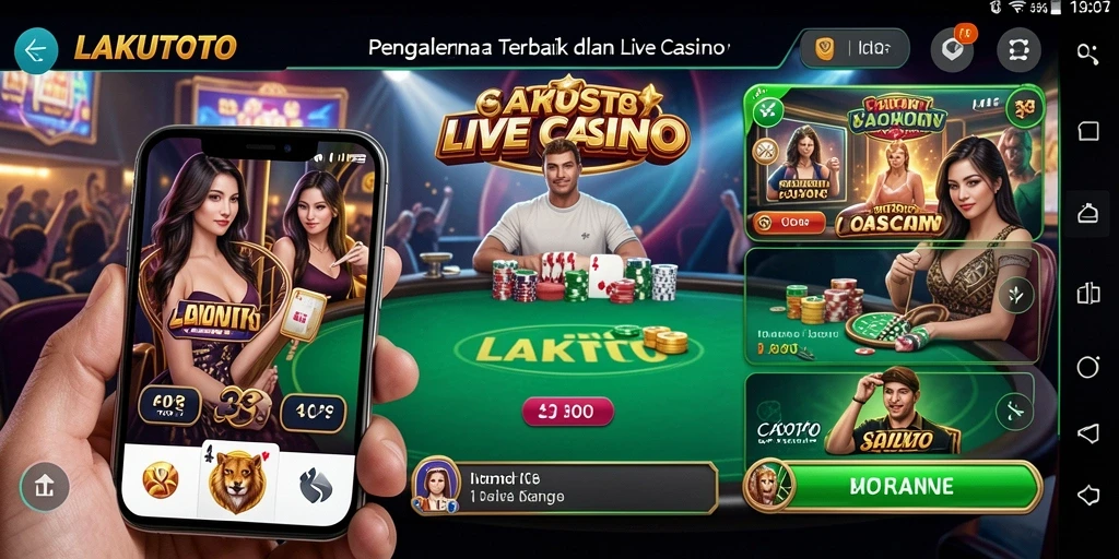 Screenshot utama LAKUTOTO menampilkan dealer live dan permainan interaktif.