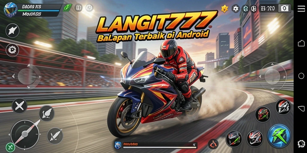 Tampilan gameplay seru dari LANGIT777 dengan balapan motor penuh adrenalin.