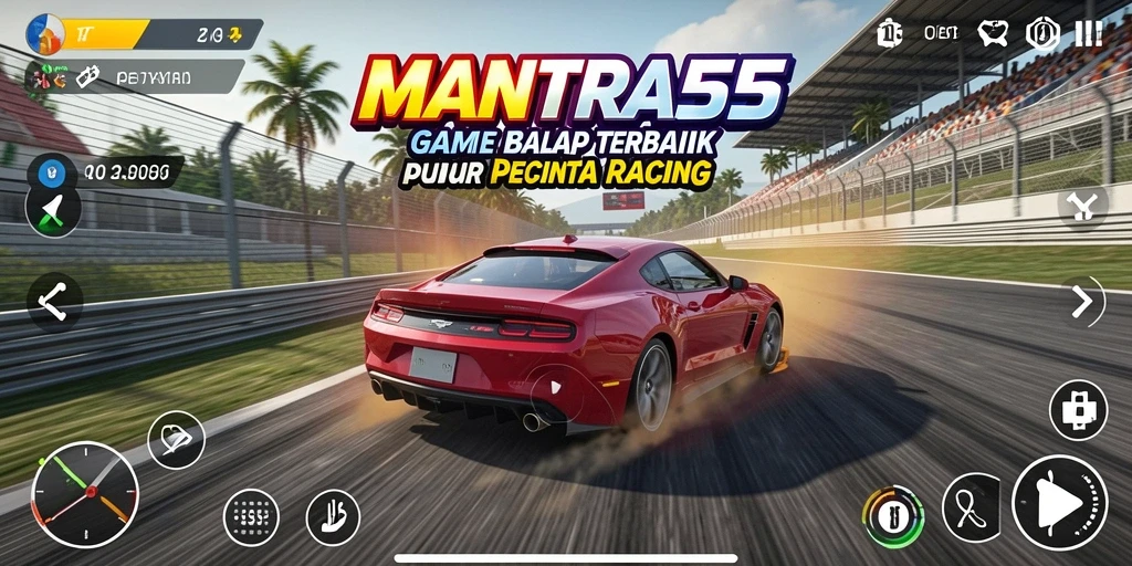 Gameplay seru MANTRA55 dengan balapan di berbagai track.