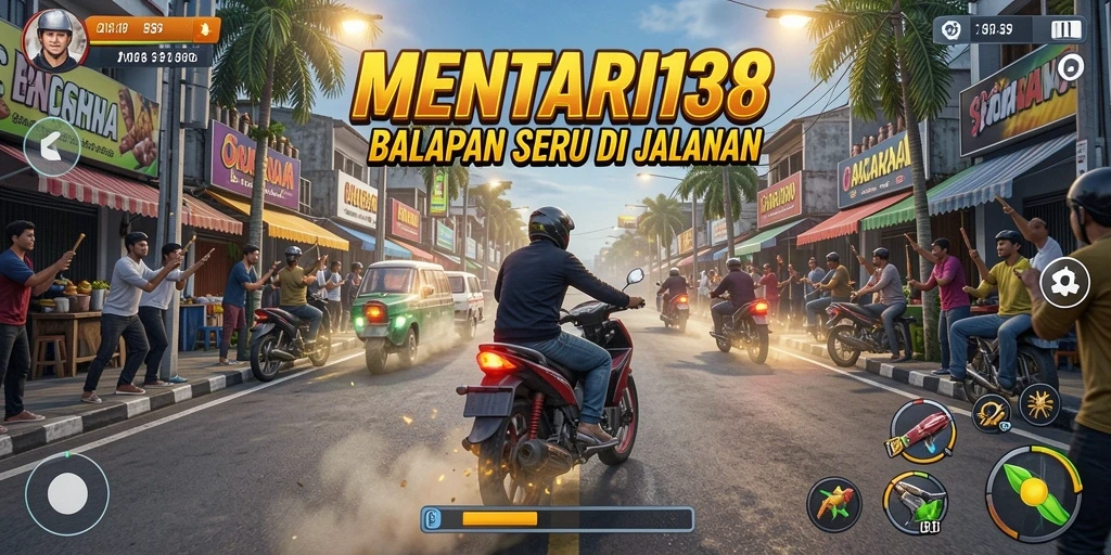 Tampilan gameplay seru di MENTARI138 dengan mobil balap cepat.