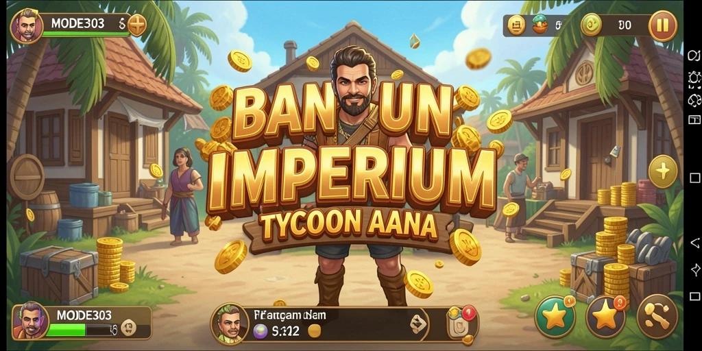 Tampilan gameplay <strong>MODE303</strong> dengan pengaturan bisnis yang dinamis.