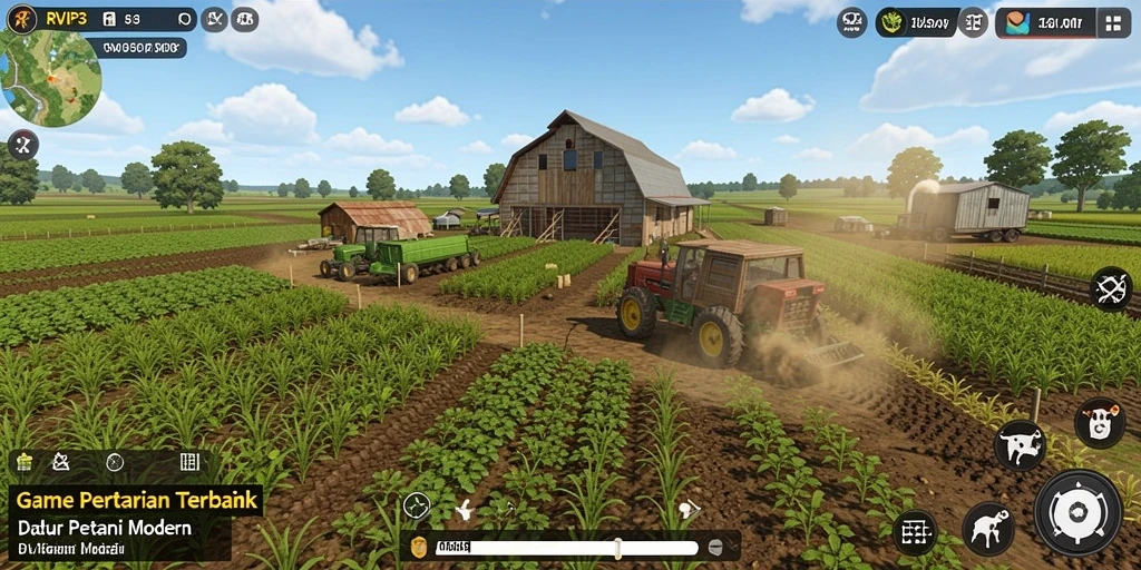 Tangkapan layar gameplay RVIP3 menunjukkan aktivitas bertani yang seru.