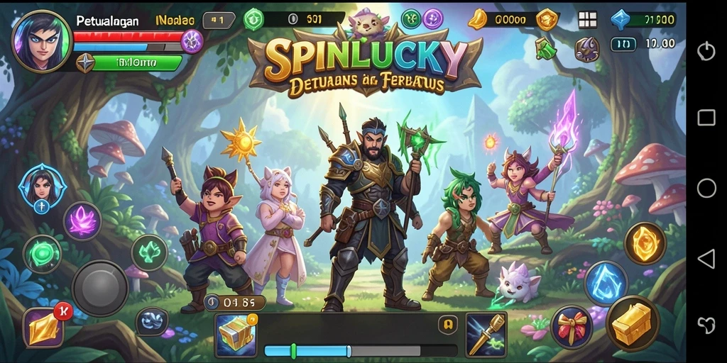 Tangkapan layar SPINLUCKY menampilkan eksplorasi dunia fantasi yang menakjubkan.