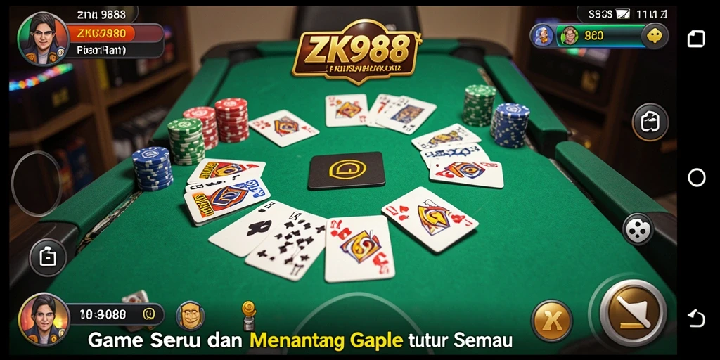 Tampilan gameplay seru dari ZK988, permainan Gaple yang asyik.